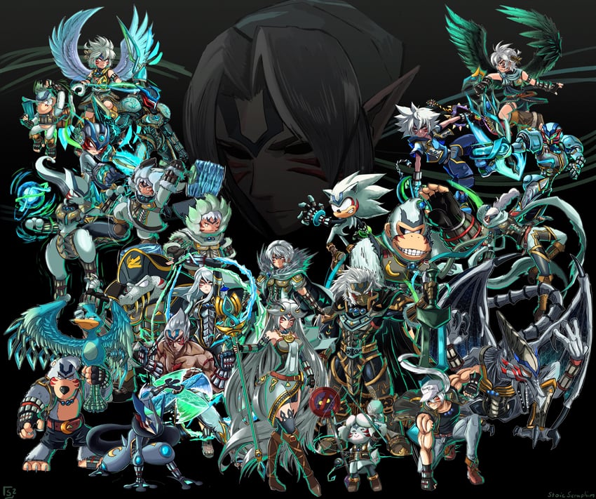link, samus aran, sonic the hedgehog, palutena, pit, and 22 more (pokemon and 24 more) drawn by stoic_seraphim