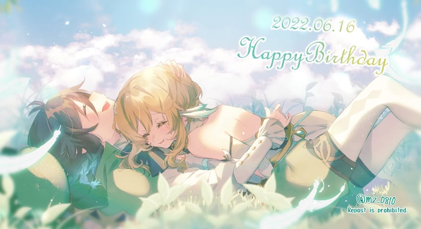 lumine and venti (genshin impact) drawn by mozu_(mz_0810)