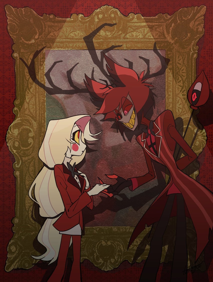charlie morningstar and alastor (hazbin hotel) drawn by tokages