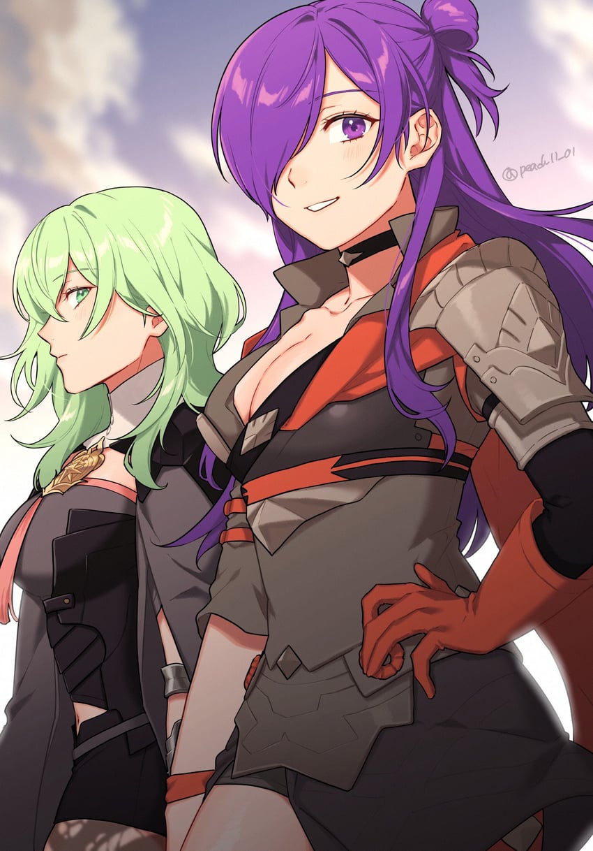 female byleth and female shez (fire emblem and 2 more) drawn by shamu_(peach11_01)