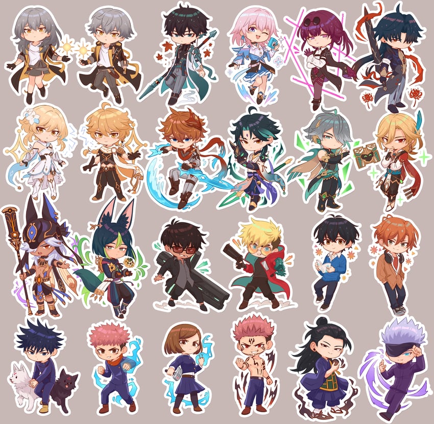 lumine, trailblazer, aether, stelle, kafka, and 21 more (genshin impact and 6 more) drawn by chalseu