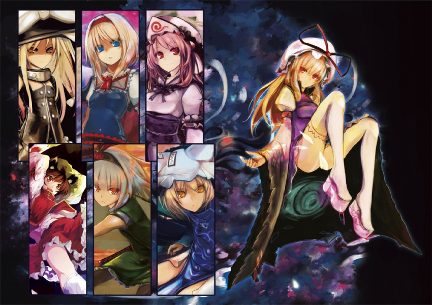 kirisame marisa, konpaku youmu, alice margatroid, yakumo yukari, saigyouji yuyuko, and 1 more (touhou and 1 more) drawn by virus_(obsession)