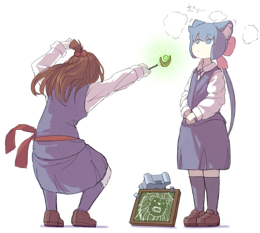 kagari atsuko, constanze amalie von braunschbank-albrechtsberger, and stanbot (little witch academia) drawn by ninodehierupedogami