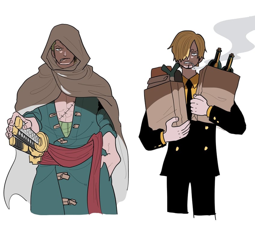 roronoa zoro and sanji (one piece and 1 more) drawn by giru_(girudaze)