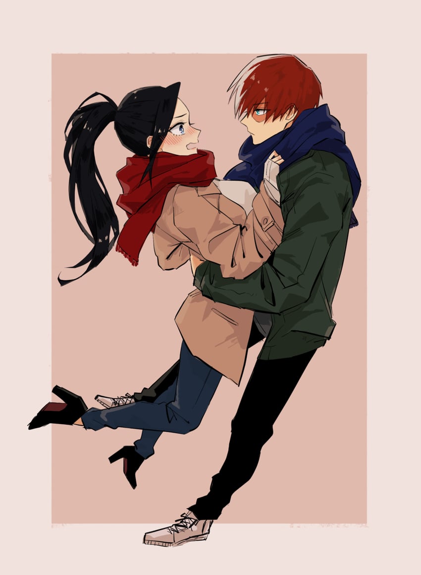 todoroki shoto and yaoyorozu momo (boku no hero academia) drawn by honwaka_zz