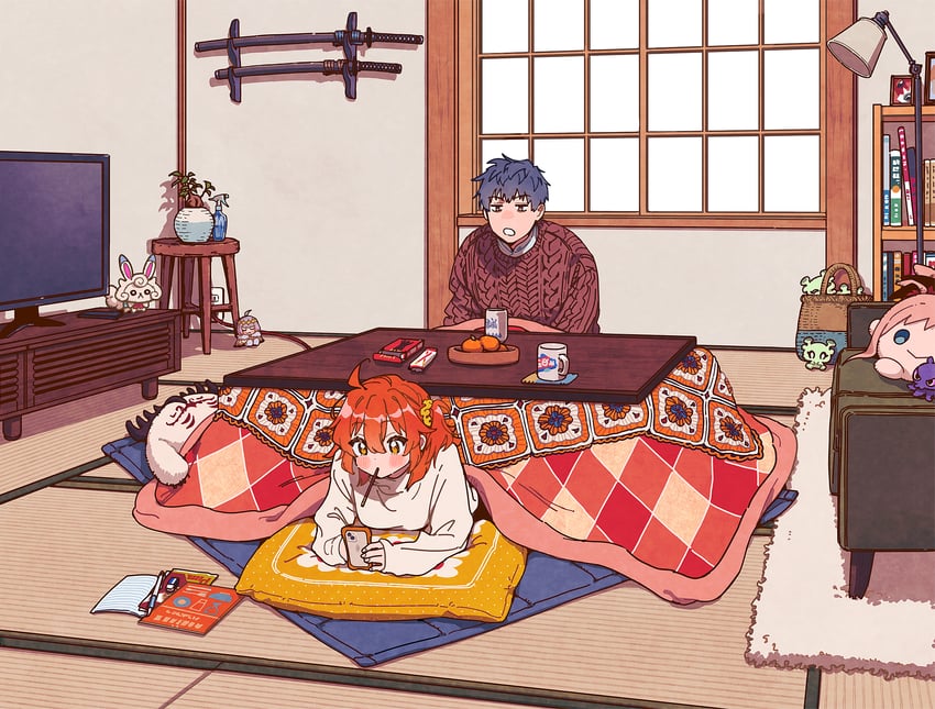 fujimaru ritsuka, miyamoto musashi, oberon, fou, tokitarou, and 3 more (fate and 1 more) drawn by uni_(nico02)