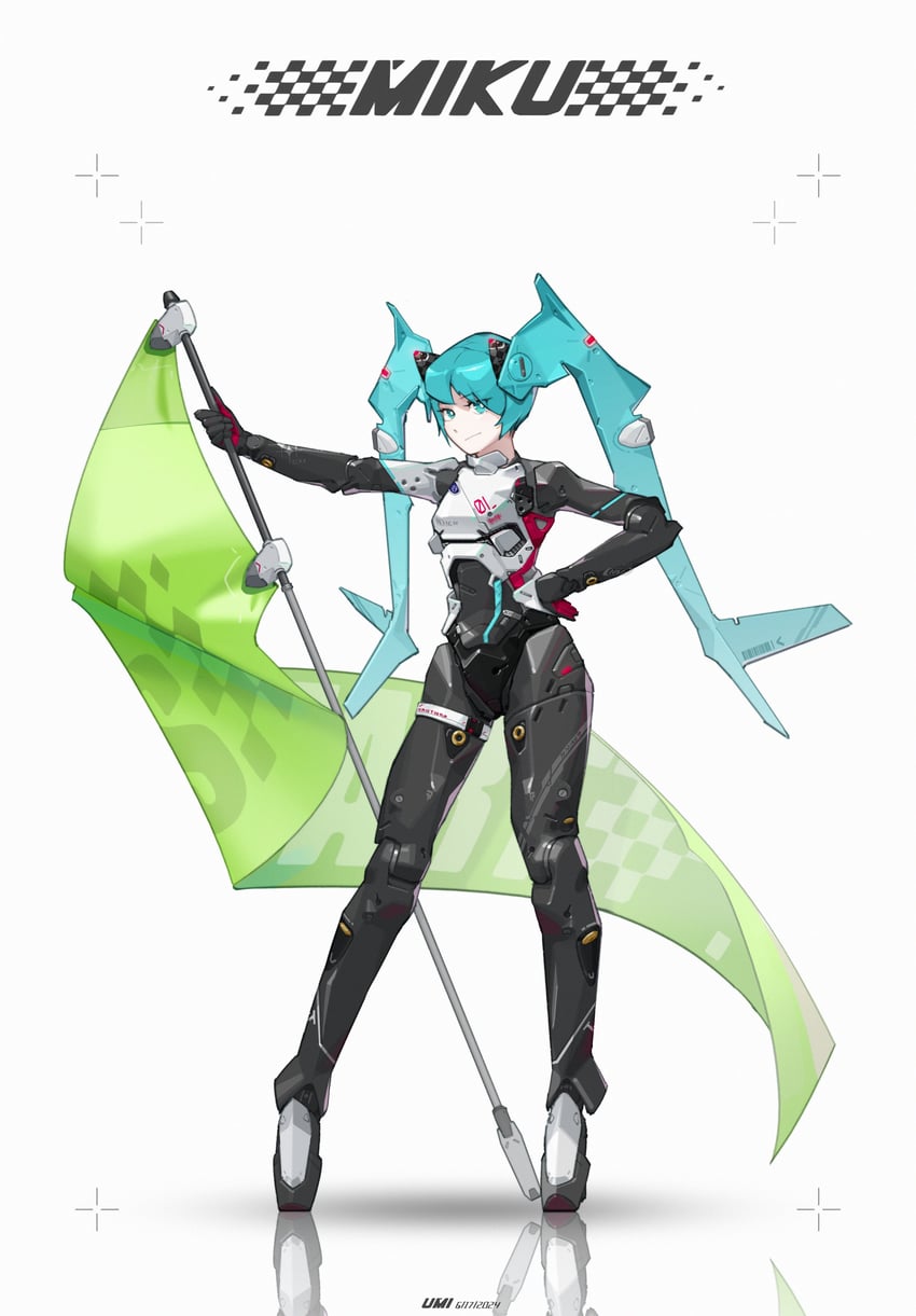 hatsune miku and racing miku (vocaloid and 1 more) drawn by umiwumi332193