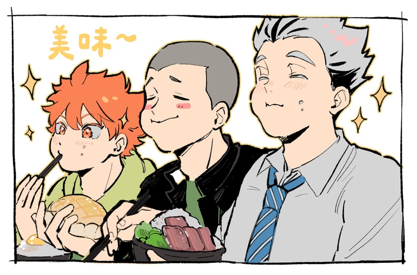 hinata shouyou, bokuto koutarou, and tanaka ryuunosuke (haikyuu!!) drawn by squareroot1548