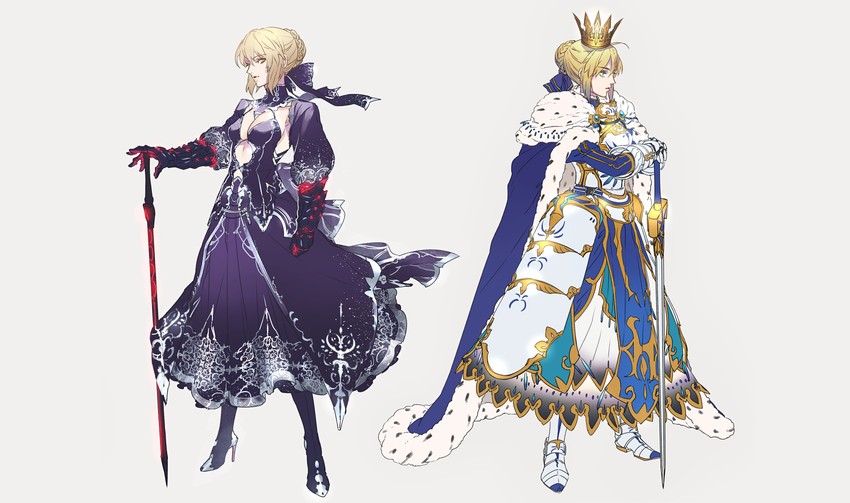 artoria pendragon, saber, and saber alter (fate and 1 more) drawn by tenobe