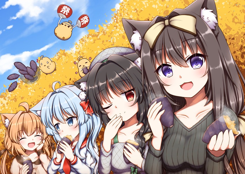 manjuu, ooshio, asashio, arashio, and michishio (azur lane) drawn by hestia_(neko_itachi)