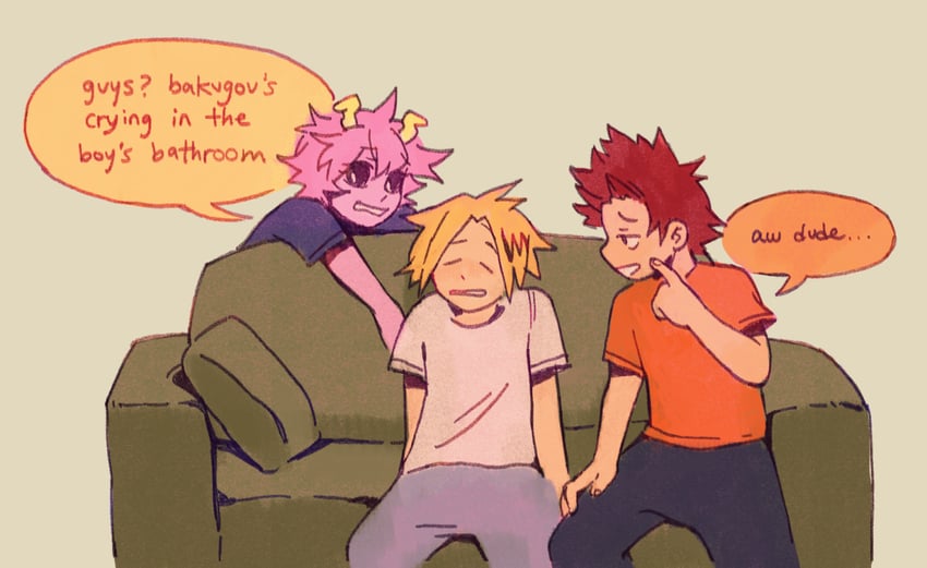 ashido mina, kirishima eijiro, and kaminari denki (boku no hero academia) drawn by fenkko