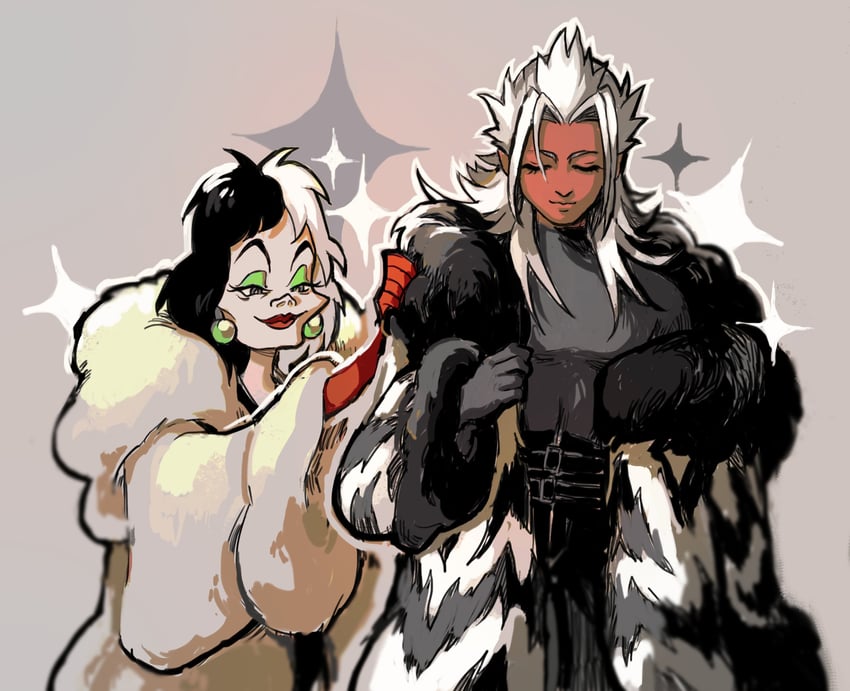 xemnas and cruella de vil (kingdom hearts and 2 more) drawn by snoozaga