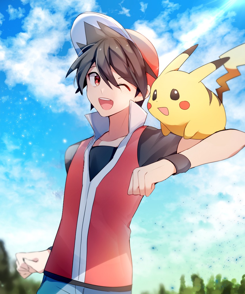 pikachu, red, and pika (pokemon and 1 more) drawn by yuhi_(hssh_6)