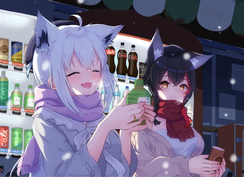 shirakami fubuki and ookami mio (hololive and 1 more) drawn by hiragi_moka