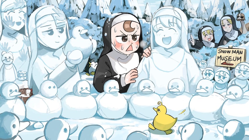 clumsy nun, froggy nun, and strict nun (little nuns) drawn by diva_(hyxpk)
