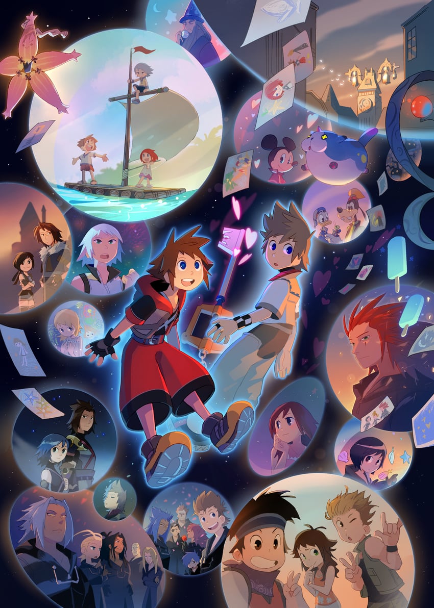 yuffie kisaragi, sora, squall leonhart, roxas, kairi, and 27 more (kingdom hearts and 4 more) drawn by droplixle