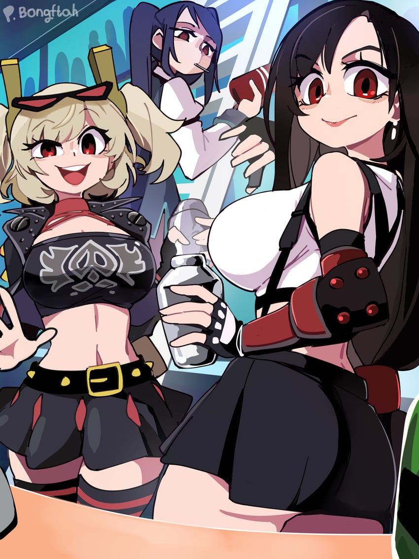 tifa lockhart, burnice white, and jill stingray (final fantasy and 4 more) drawn by bongfill