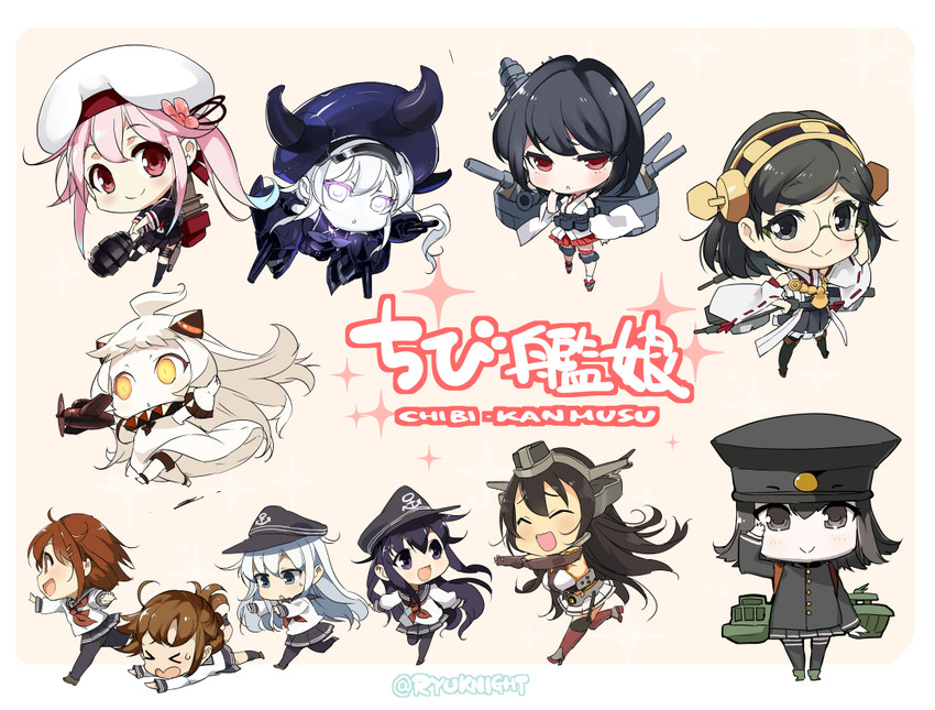 hibiki, inazuma, ikazuchi, akatsuki, nagato, and 7 more (kantai collection) drawn by naitou_ryuu
