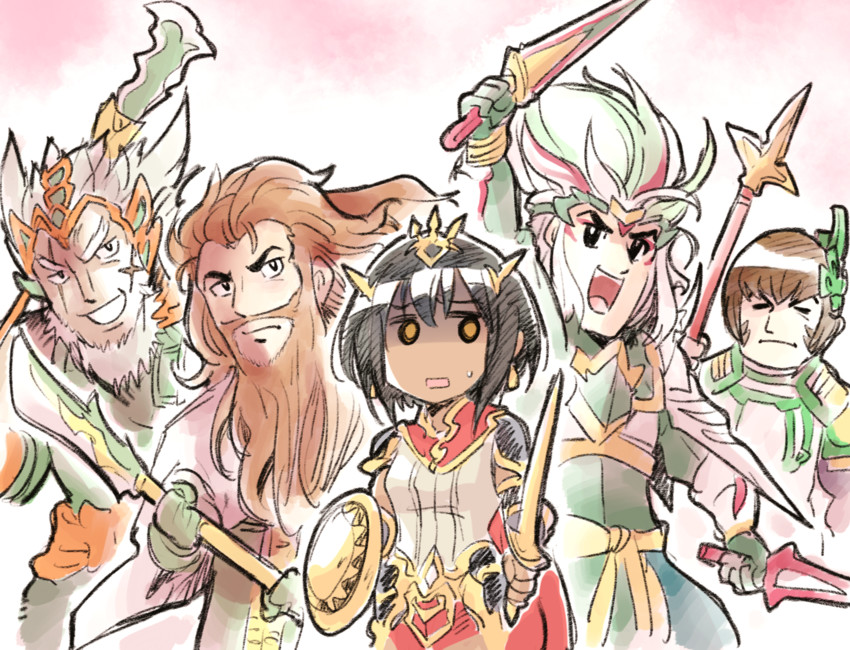 ishtar, zhang fei, liu bei, guan yu, and zhao yun (puzzle & dragons and 1 more) drawn by kato_takuji
