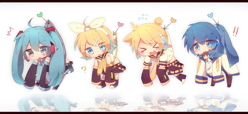 hatsune miku, kagamine rin, kagamine len, and kaito (vocaloid) drawn by mikomikko