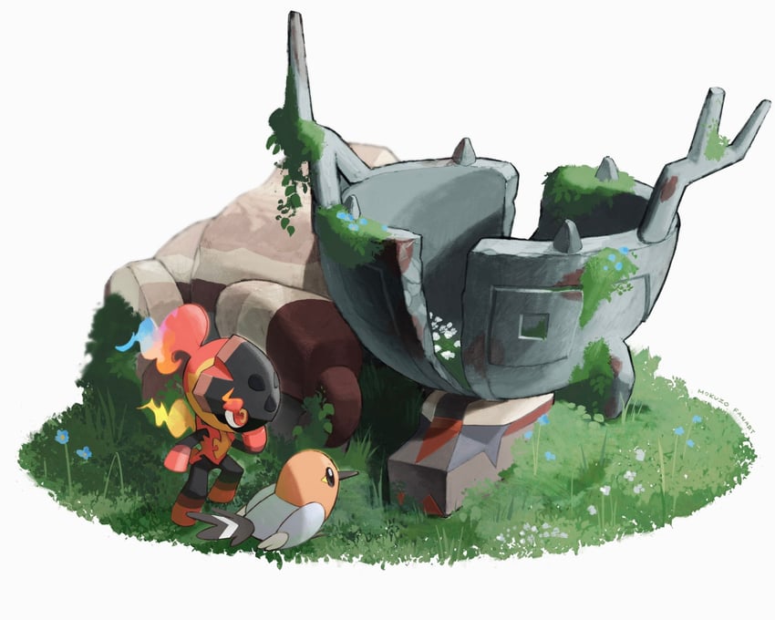 fletchling, charcadet, and ting-lu (pokemon) drawn by mokuzou_(moku_ssbu)