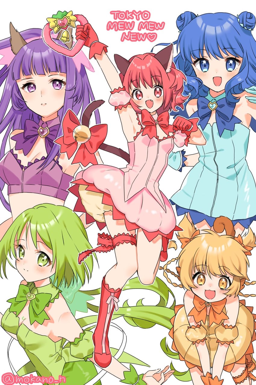 momomiya ichigo, mew ichigo, aizawa mint, fujiwara zakuro, midorikawa lettuce, and 5 more (tokyo mew mew and 1 more) drawn by mokano_n