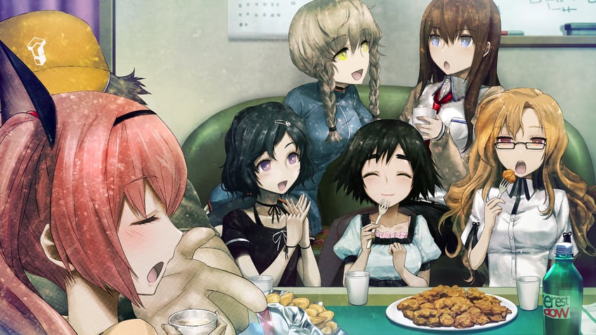 makise kurisu, shiina mayuri, amane suzuha, urushibara luka, akiha rumiho, and 2 more (science adventure and 3 more) drawn by huke