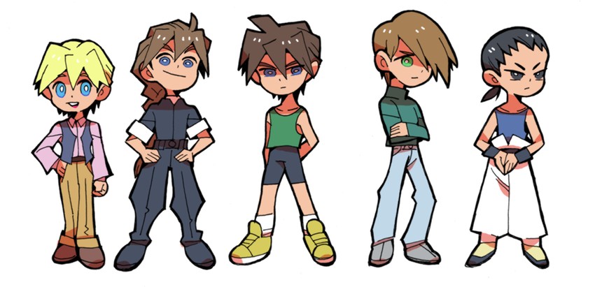 heero yuy, duo maxwell, chang wufei, trowa barton, and quatre raberba winner (gundam and 1 more) drawn by bitz777