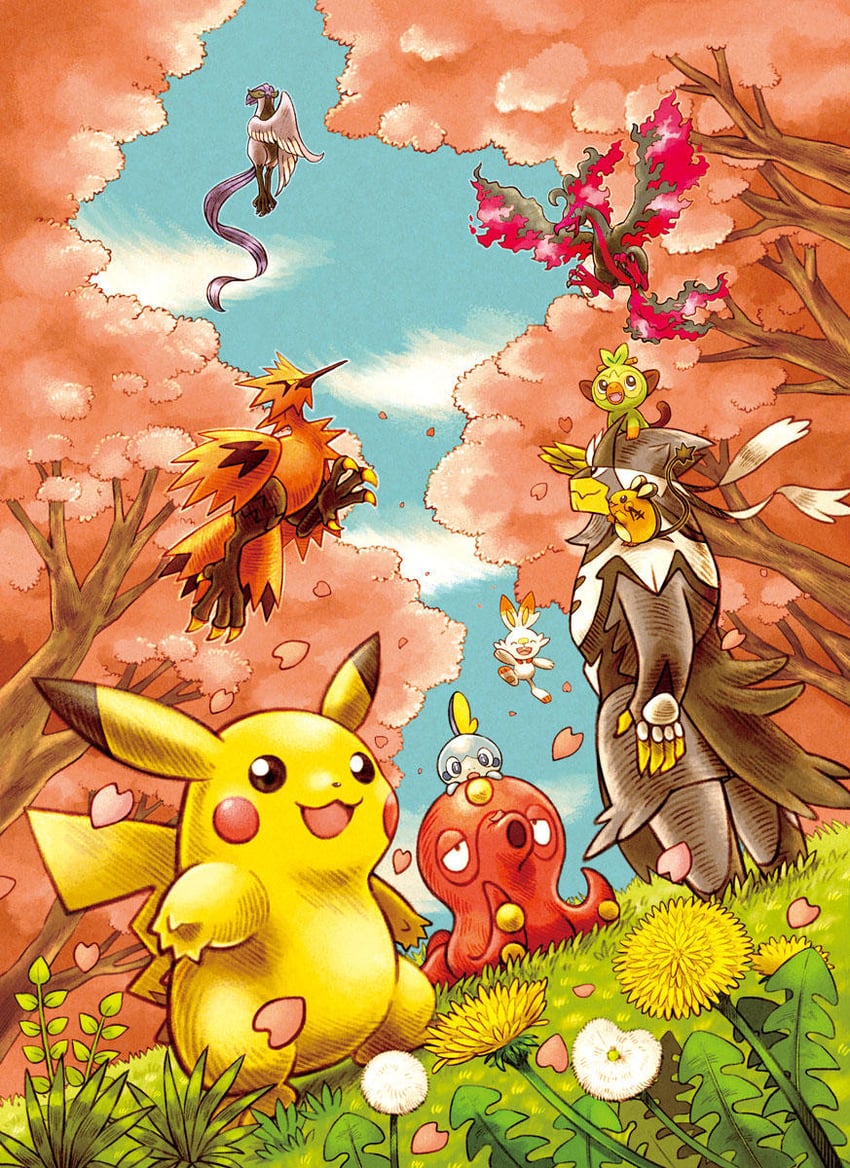 pikachu, scorbunny, sobble, grookey, dedenne, and 5 more (pokemon and 1 more) drawn by matsuri_(matsuike)