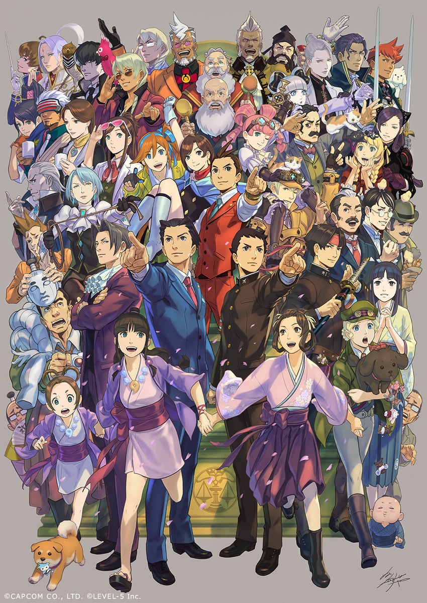 maya fey, apollo justice, franziska von karma, trucy wright, athena cykes, and 41 more (ace attorney and 12 more) drawn by nuri_kazuya