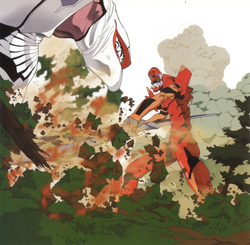 eva 02 and mass production eva (neon genesis evangelion and 1 more) drawn by honda_takeshi