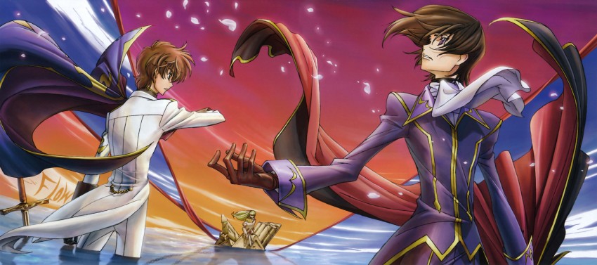 c.c., lelouch vi britannia, kururugi suzaku, and cheese-kun (code geass and 1 more) drawn by chiba_yuriko