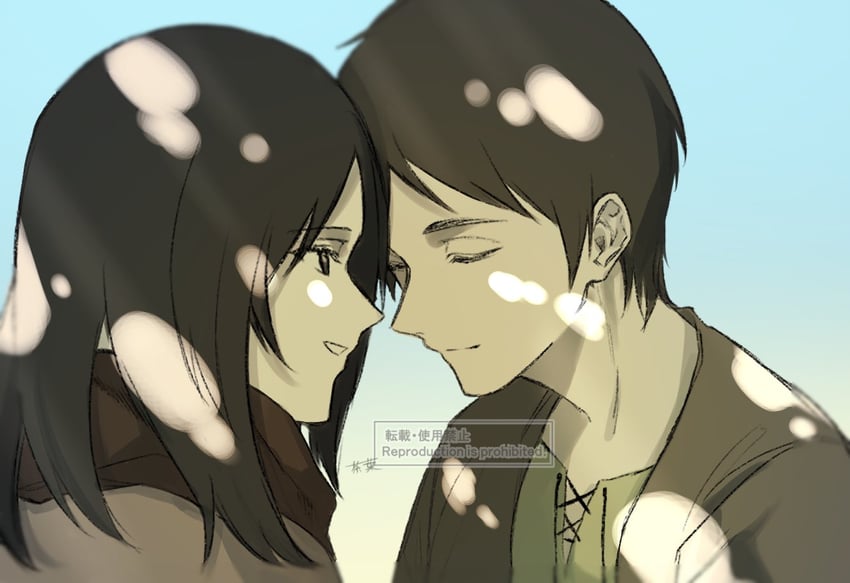 mikasa ackerman and eren yeager (shingeki no kyojin) drawn by sngk_ej0506