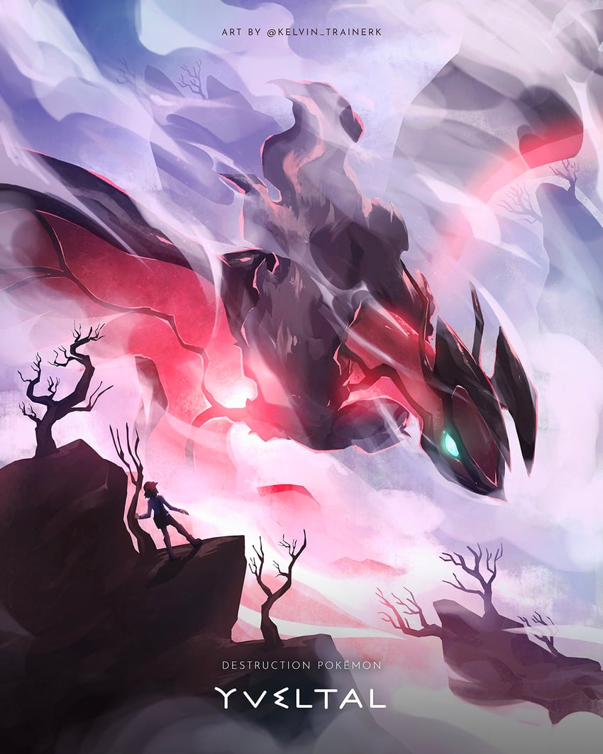 calem and yveltal (pokemon and 1 more) drawn by kelvin-trainerk