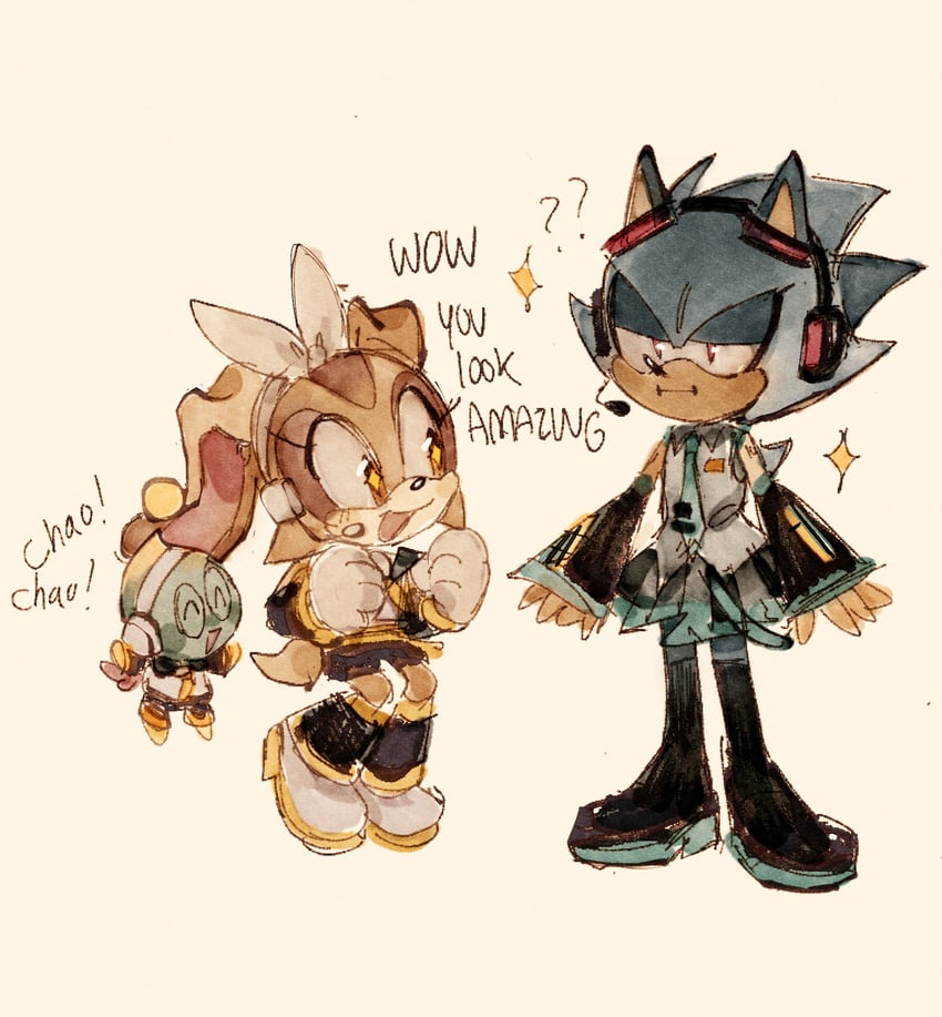 hatsune miku, kagamine rin, kagamine len, cream the rabbit, neutral chao, and 1 more (vocaloid and 1 more) drawn by 9474s0ul