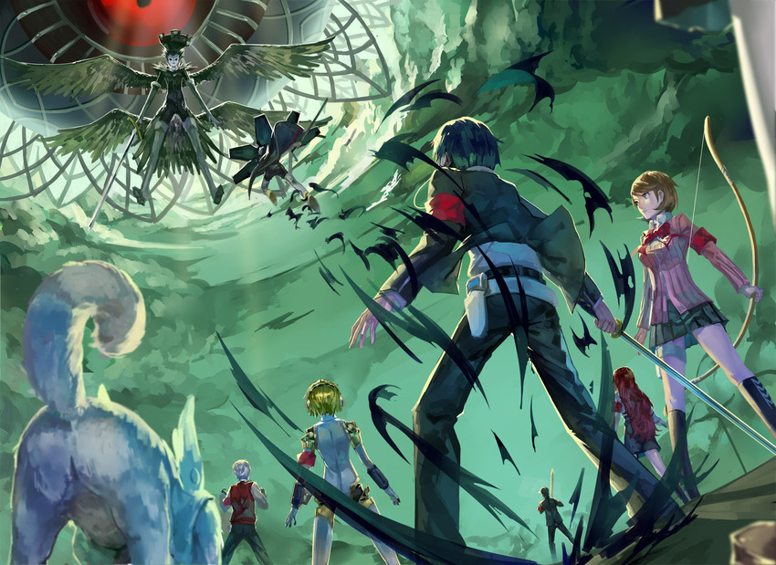 yuuki makoto, aigis, takeba yukari, kirijou mitsuru, sanada akihiko, and 5 more (persona and 1 more) drawn by club3