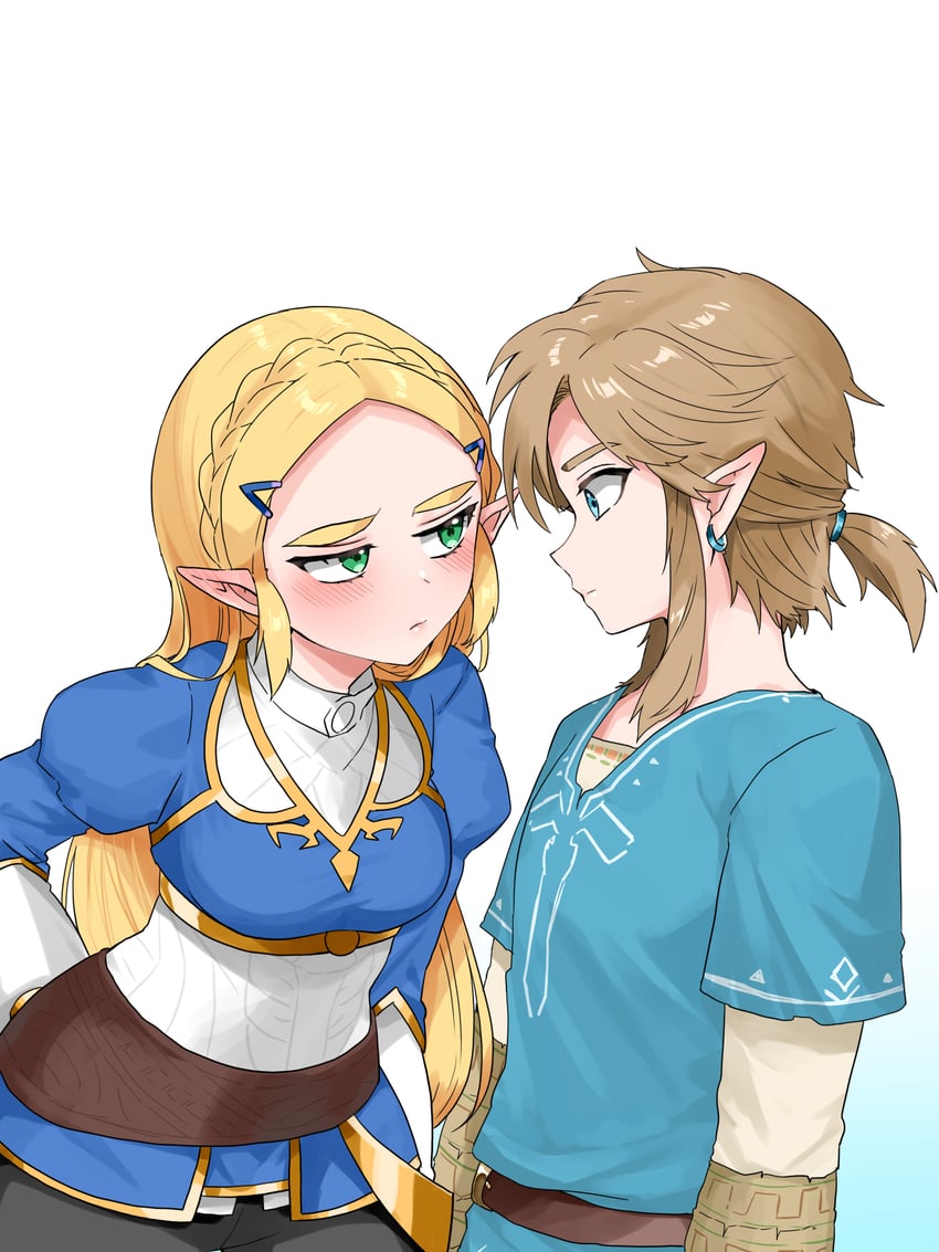 link and princess zelda (the legend of zelda and 1 more) drawn by wasabi_(legemd)