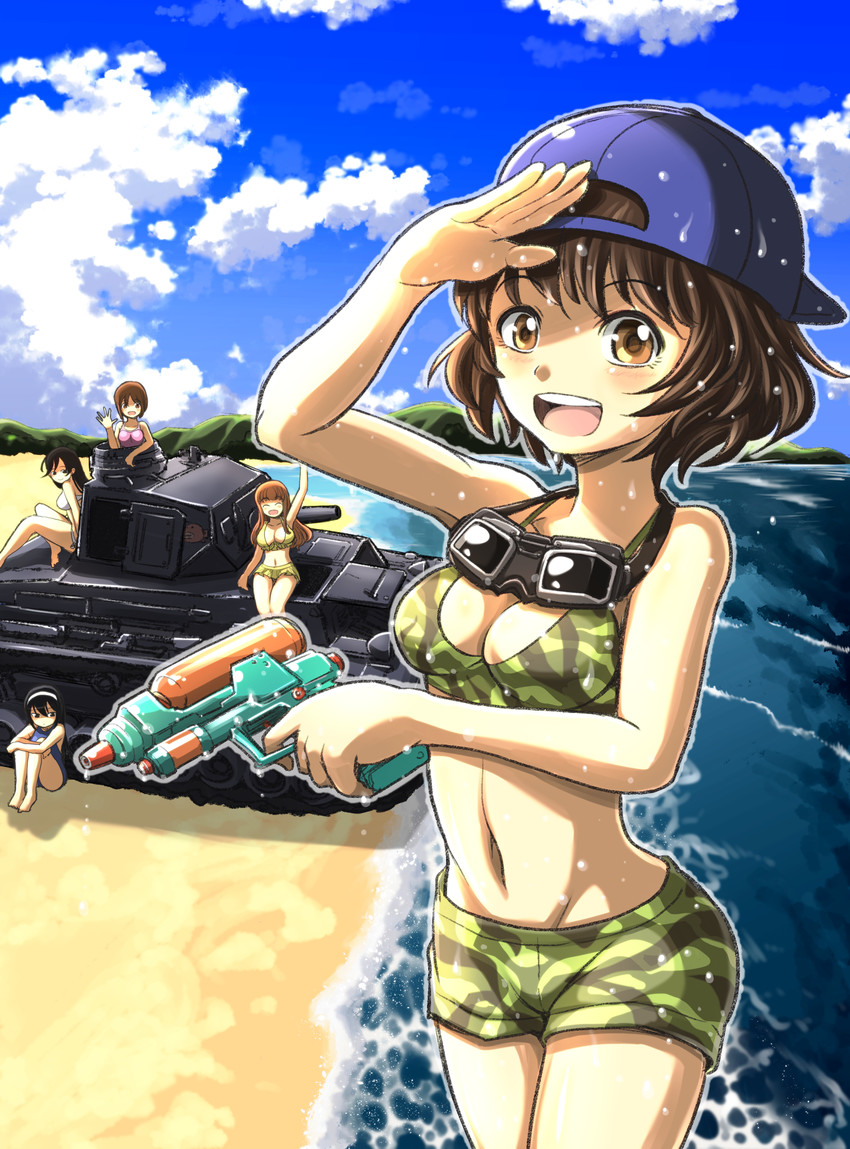 nishizumi miho, akiyama yukari, takebe saori, reizei mako, and isuzu hana (girls und panzer) drawn by zatou_(kirsakizato)