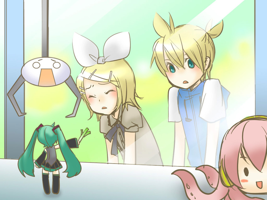 hatsune miku, kagamine rin, kagamine len, megurine luka, takoluka, and 1 more (vocaloid) drawn by michiru_(pink)