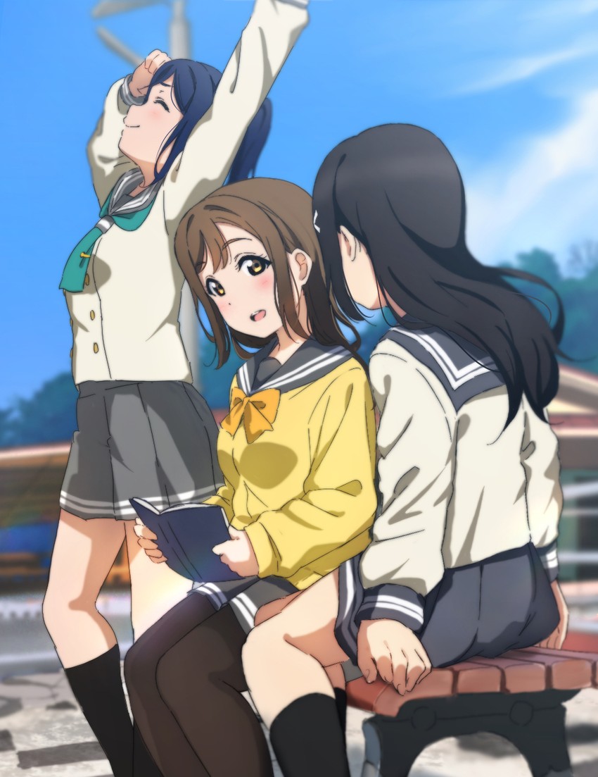matsuura kanan, kurosawa dia, and kunikida hanamaru (love live! and 1 more) drawn by icehotmilktea