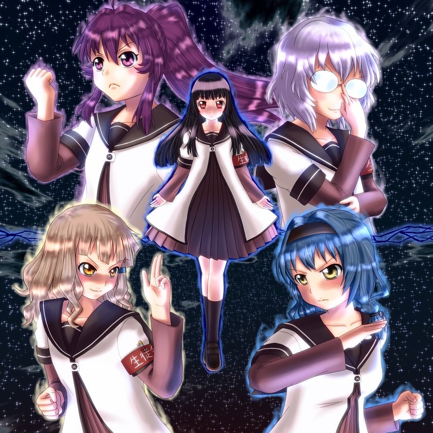 oomuro sakurako, furutani himawari, sugiura ayano, ikeda chitose, and matsumoto rise (yuruyuri) drawn by shoguran