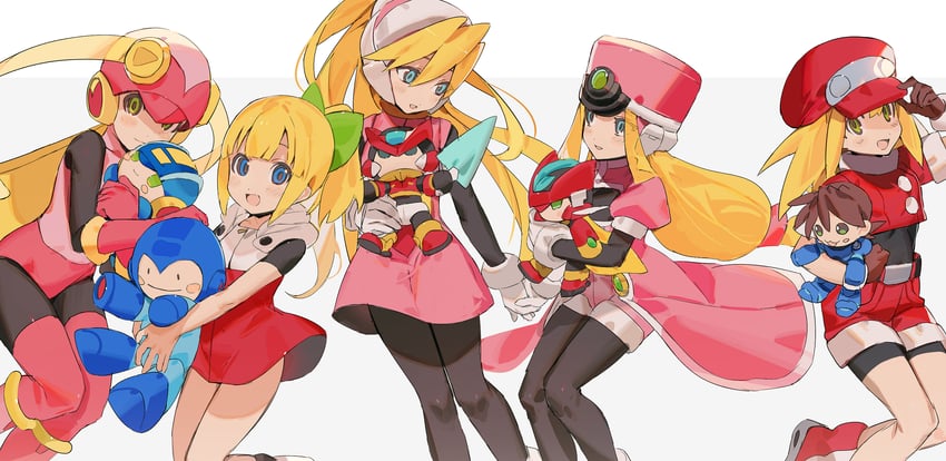 zero, roll, mega man, zero(z), roll caskett, and 7 more (mega man and 4 more) drawn by mayutsuba_mono
