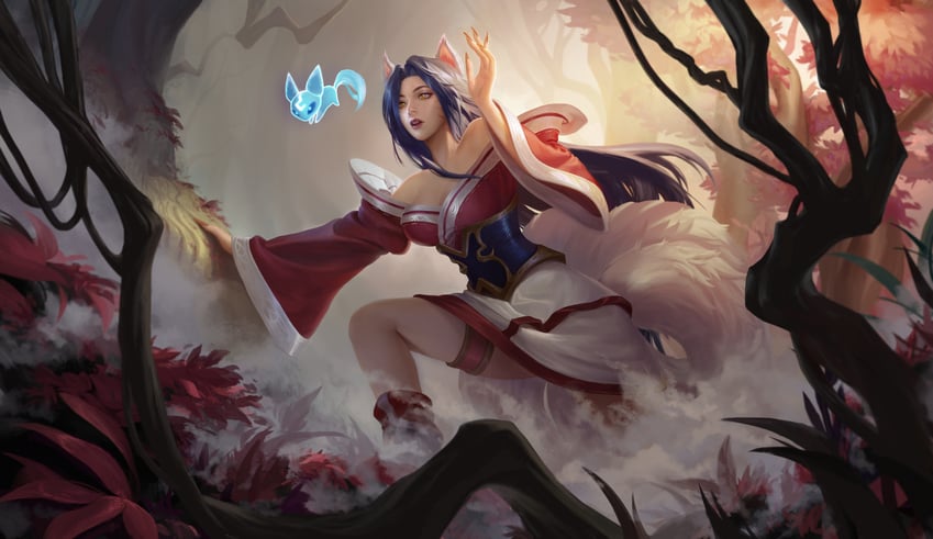 ahri and little legend (league of legends) drawn by qinhuaiyu_(sihouette)