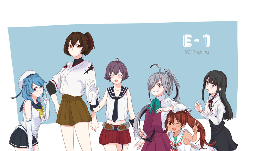 asashio, urakaze, ise, asashio kai ni, asashimo, and 2 more (kantai collection) drawn by achii_adachi