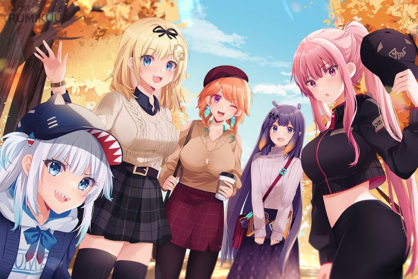 gawr gura, mori calliope, ninomae ina'nis, takanashi kiara, watson amelia, and 2 more (hololive and 1 more) drawn by k-rumi