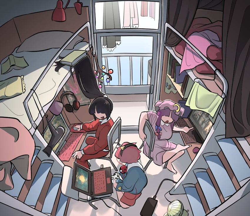 patchouli knowledge, komeiji satori, and houraisan kaguya (touhou and 1 more) drawn by frogsnake