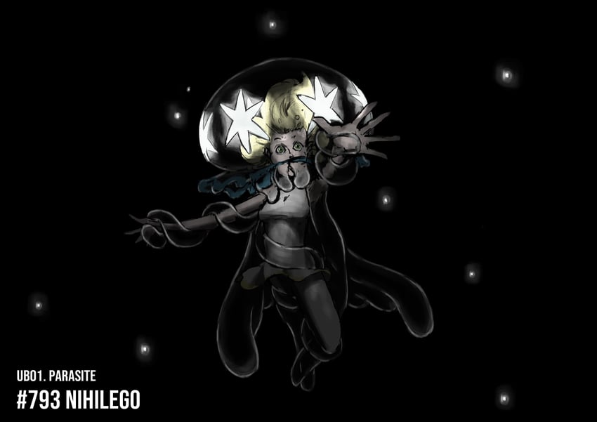 lillie and nihilego (pokemon and 1 more) drawn by blacknirrow