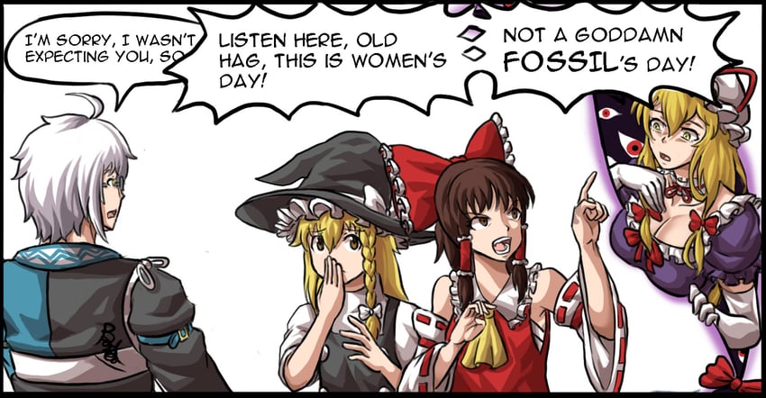 hakurei reimu, kirisame marisa, and morichika rinnosuke (touhou) drawn by buhbuhbored