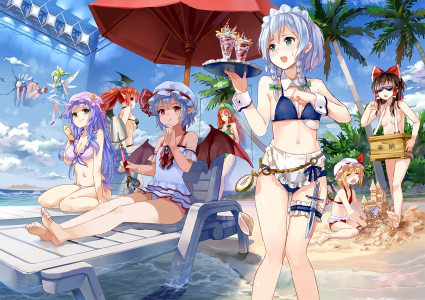 hakurei reimu, remilia scarlet, flandre scarlet, izayoi sakuya, cirno, and 4 more (touhou and 1 more) drawn by 77gl