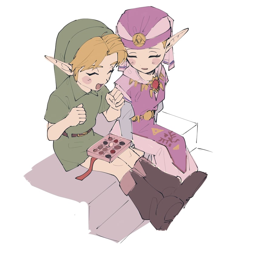 link, princess zelda, young link, and young zelda (the legend of zelda and 1 more) drawn by yamori_(yamoooon21)